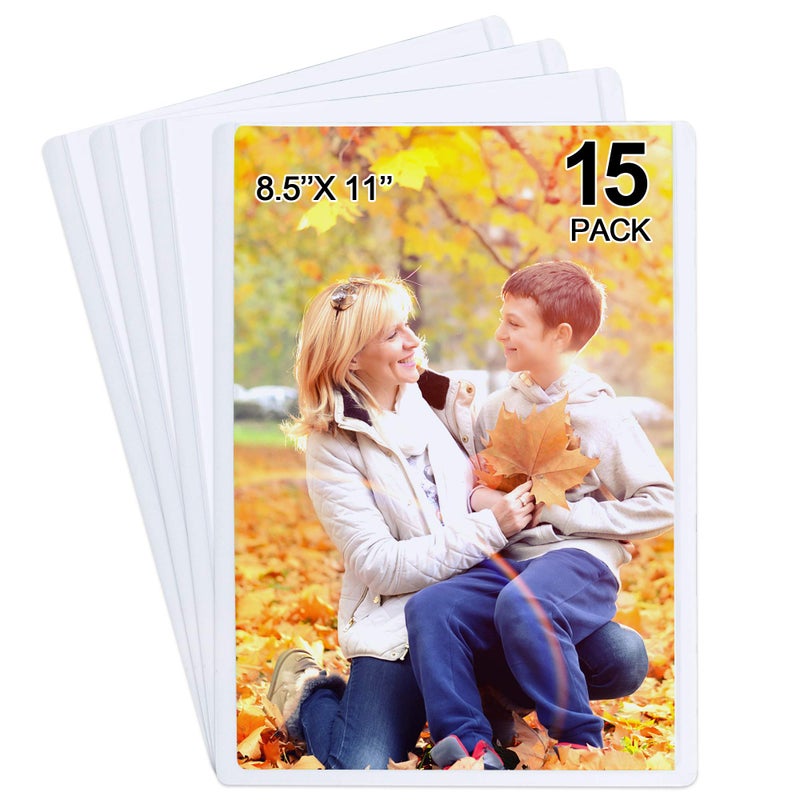 Tebik 15 Pack Magnetic Picture Frames, Holds 8.5 x 11 Inches Photos Pictures, A4 Size White Magnetic Photo Frames with Clear Pocket for Refrigerator,Fridge, Locker, Office Cabinet - Image 1